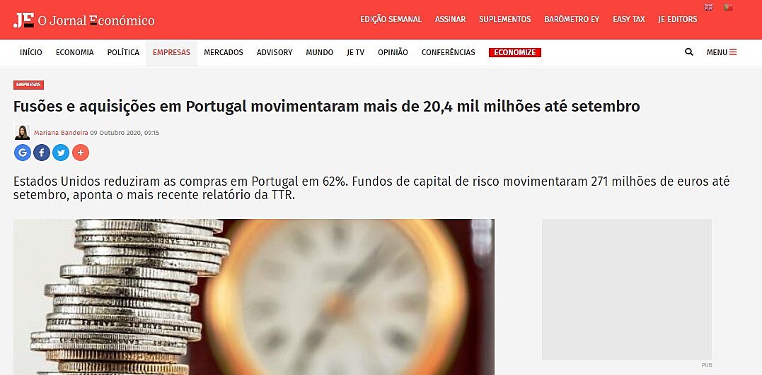 Fuses e aquisies em Portugal movimentaram mais de 20,4 mil milhes at setembro
